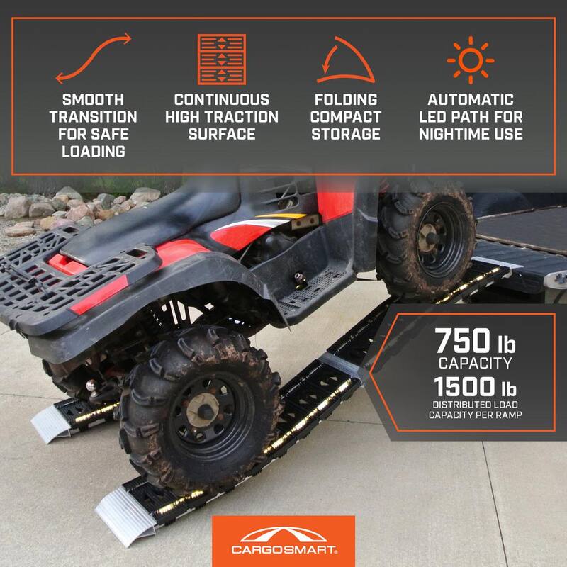 CargoSmart 12 in. W x 90 in. L 750 lb. Capacity LED Hybrid S-Curve Centerfold Truck Loading Ramp (Includes 1 Ramp) - 3059