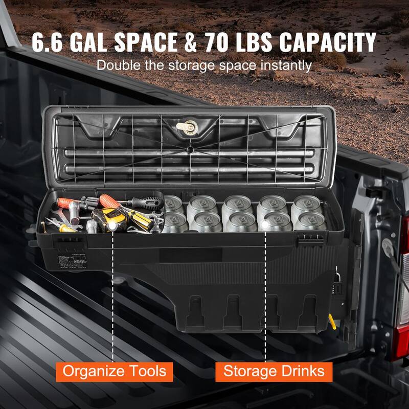 SKYSHALO Truck Bed Storage Box, Lockable Swing Case with Password Padlock, 6.6 Gal./25 L ABS Wheel Side Truck Tool Box Waterproof - KCLJGJXCKCXLSIPNOV0-0711