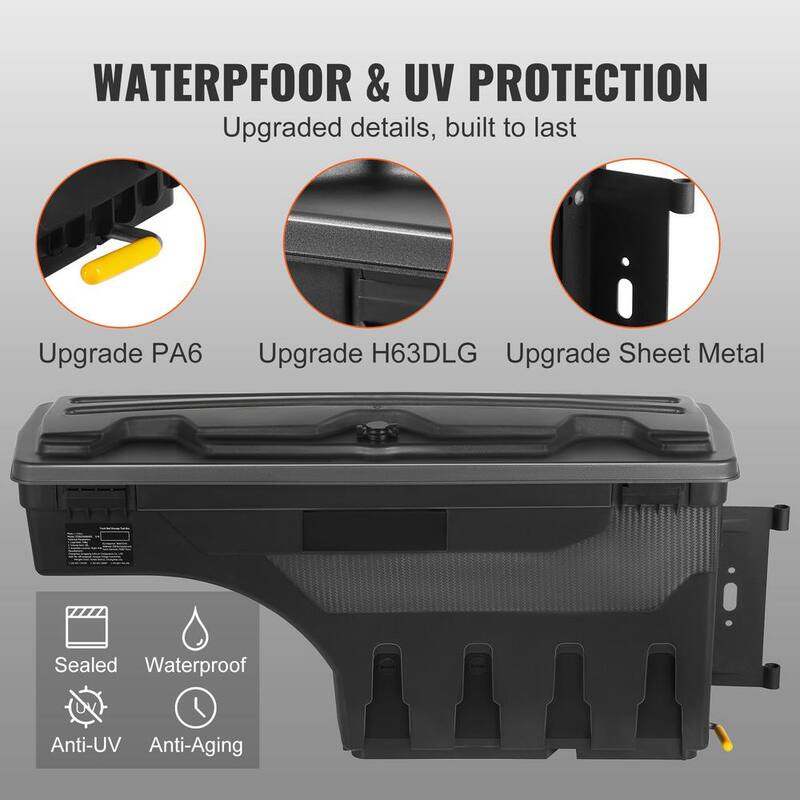 SKYSHALO Truck Bed Storage Box, Lockable Swing Case with Password Padlock, 6.6 Gal./25 L ABS Wheel Side Truck Tool Box Waterproof - KCLJGFORDF150SLEXV0-0711