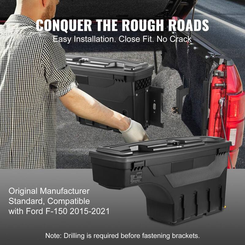 SKYSHALO Truck Bed Storage Box, Lockable Swing Case with Password Padlock, 6.6 Gal./25 L ABS Wheel Side Truck Tool Box Waterproof - KCLJGFORDF150SLEXV0-0711