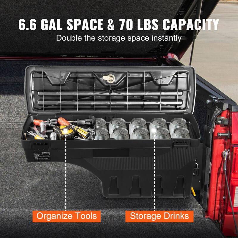 SKYSHALO Truck Bed Storage Box, Lockable Swing Case with Password Padlock, 6.6 Gal./25 L ABS Wheel Side Truck Tool Box Waterproof - KCLJGFORDF150SLEXV0-0711