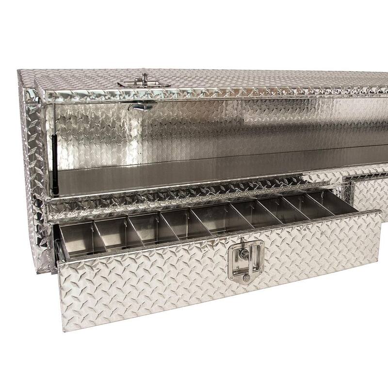Buyers Products Company 88 in. Diamond Tread Aluminum Top Mount Contractor Truck Tool Box with 2-Drawers - 1705651