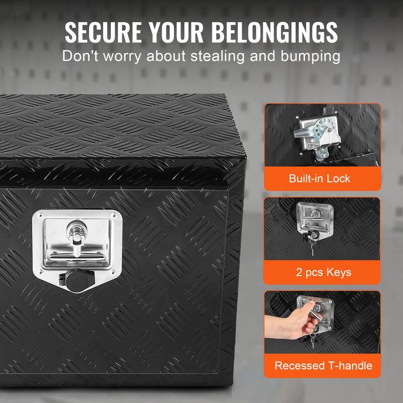VEVOR Underbody Truck Box, 24x17x18 in. Pickup Storage Box, Heavy Duty Aluminum Diamond Plate Tool Box with Lock and Keys - CDKCGJX224171OOSWV0