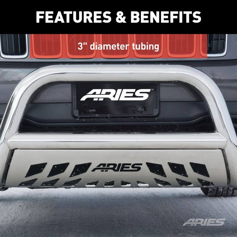 Aries 3-Inch Polished Stainless Steel Bull Bar, No-Drill, Select Chevrolet Silverado, GMC Sierra 2500, 3500 HD - 35-4013
