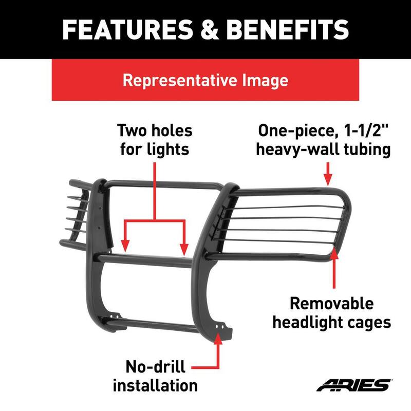 Aries 1-1/2-Inch Black Steel Grille Guard, No-Drill, Select Toyota Tacoma - 2068