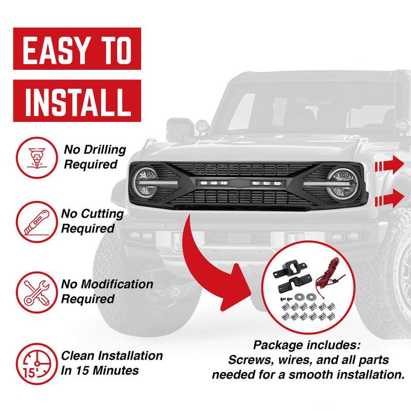 AMERICAN MODIFIED Tomahawk Grille with Off-Road Lights for 2021-2023 Ford Bronco - AMFMEA00105