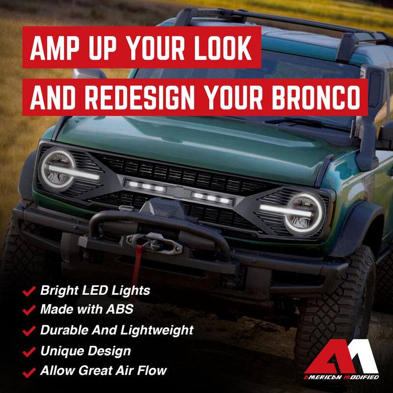 AMERICAN MODIFIED Tomahawk Grille with Off-Road Lights for 2021-2023 Ford Bronco - AMFMEA00105