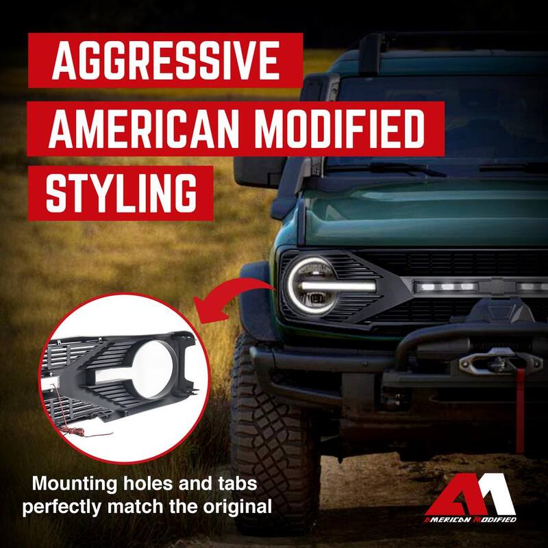 AMERICAN MODIFIED Tomahawk Grille with Off-Road Lights for 2021-2023 Ford Bronco - AMFMEA00105