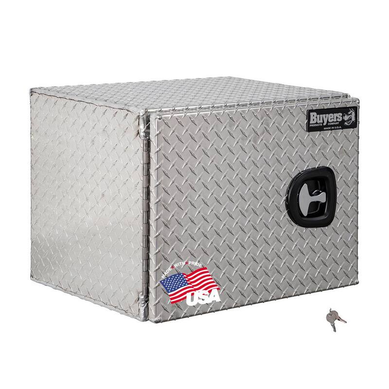 Buyers Products Company 18 in. x 18 in. x 24 in. Diamond Plate Tread Aluminum Underbody Truck Tool Box with Barn Door - 1705200