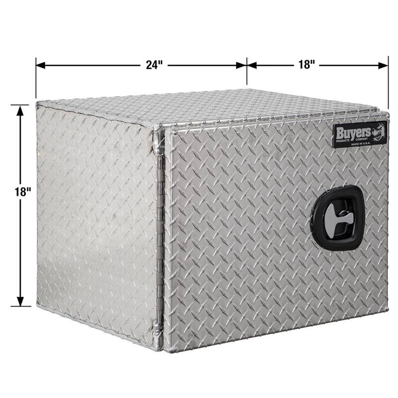 Buyers Products Company 18 in. x 18 in. x 24 in. Diamond Plate Tread Aluminum Underbody Truck Tool Box with Barn Door - 1705200