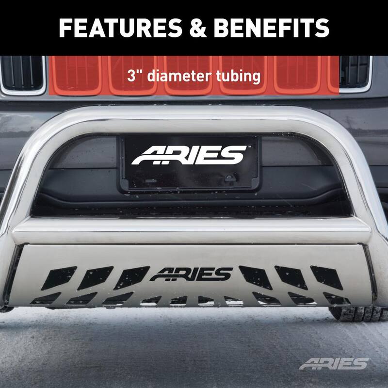 Aries 3-Inch Polished Stainless Steel Bull Bar, No-Drill, Select Ram 1500 - 35-5008