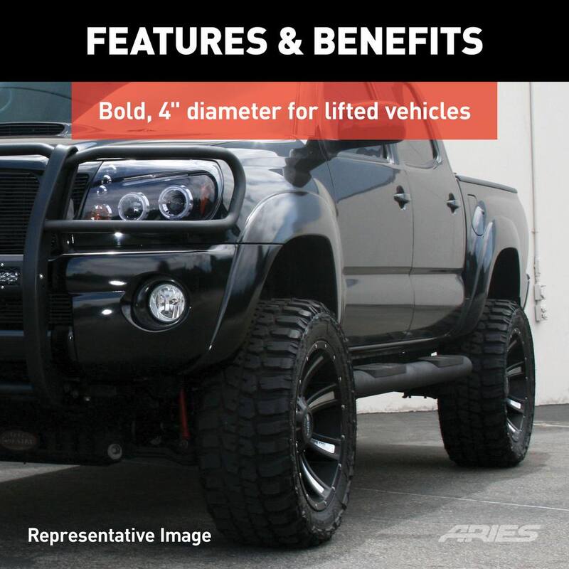 Aries Big Step 4-Inch Round Black Aluminum Nerf Bars, Select Chevrolet Colorado, GMC Canyon - AL234051