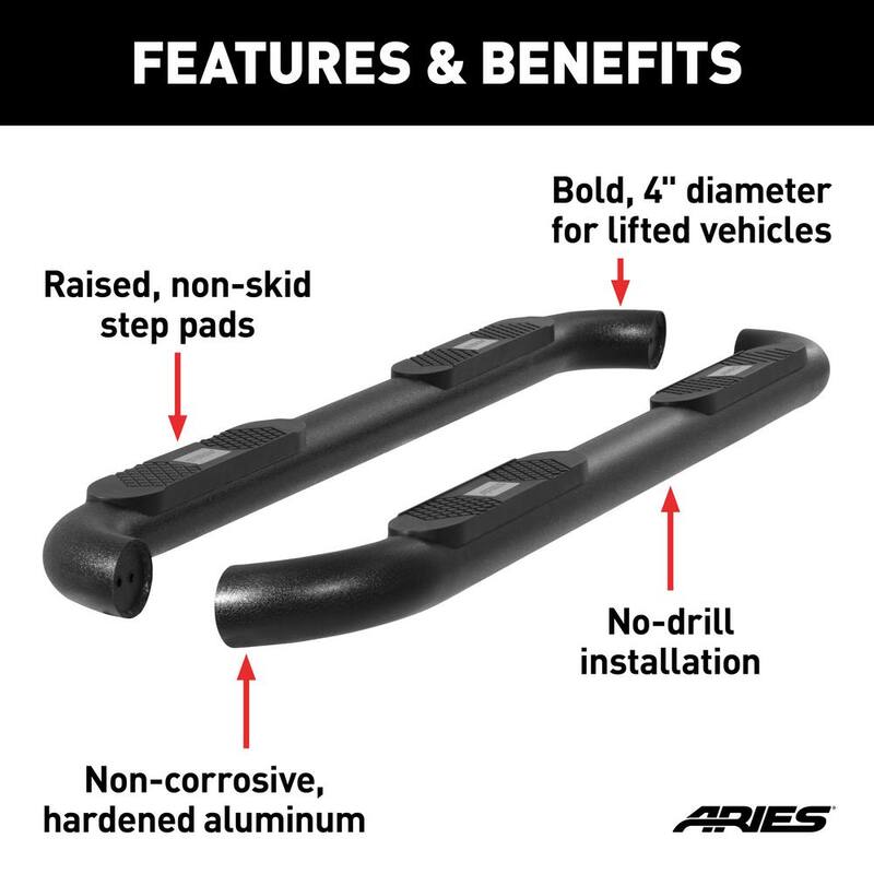 Aries Big Step 4-Inch Round Black Aluminum Nerf Bars, Select Chevrolet Colorado, GMC Canyon - AL234051