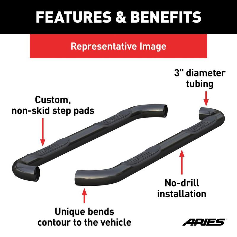 Aries 3-Inch Round Black Steel Nerf Bars, No-Drill, Select Nissan Frontier, Suzuki Equator - 209018