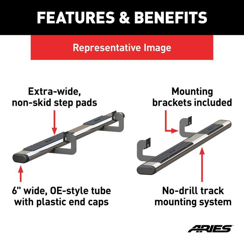 Aries 6 x 85-Inch Oval Polished Stainless Steel Nerf Bars, Select Dodge, Ram 1500, 2500, 3500 - 4444044