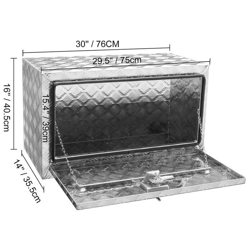 VEVOR 30 in. x 14 in. x 16 in. Underbody Truck Tool Box Aluminum Pickup Storage Box with Keys T-Handle Latch for Truck Trailer - CDK301416INCH2LT5V0