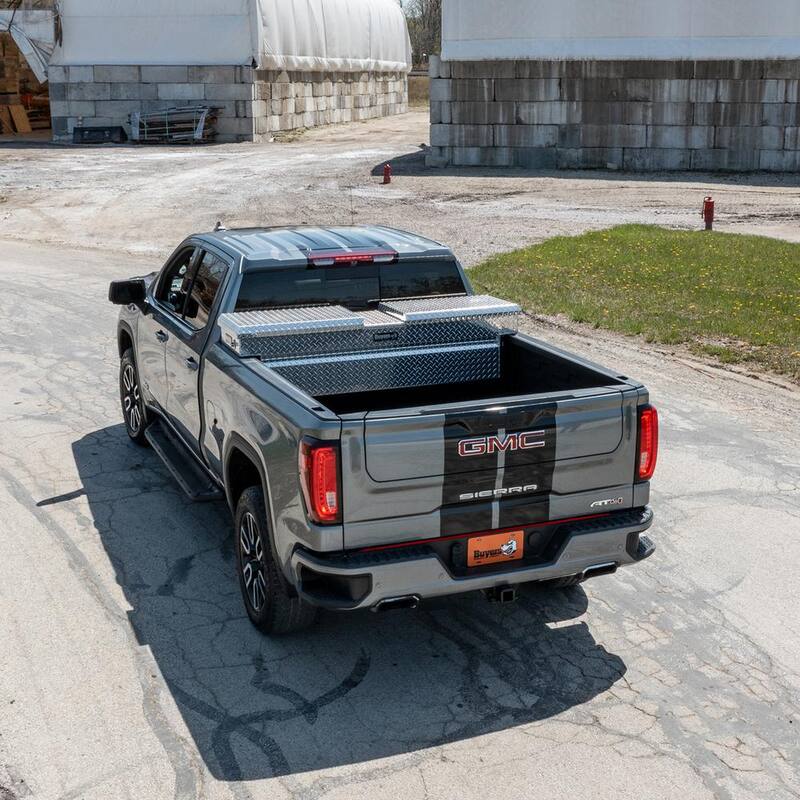 Buyers Products Company 18 in. x 20 in. x 71 in. Diamond Tread Aluminum Gull Wing Top Mount Truck Tool Box - 1710410