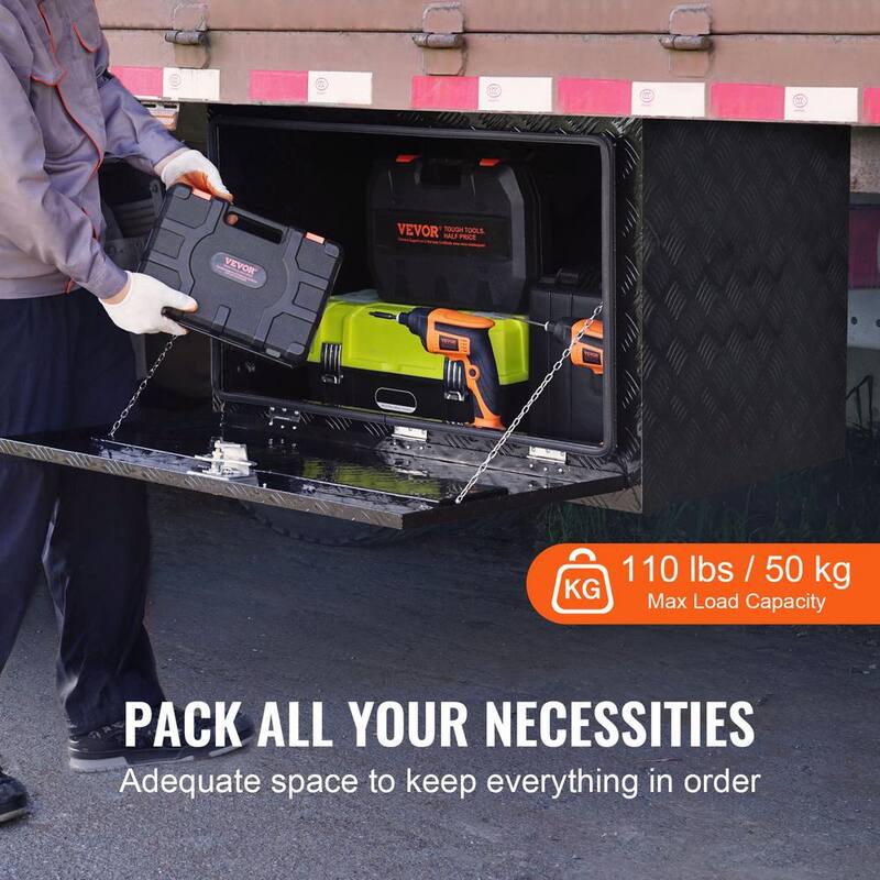 VEVOR Underbody Truck Box, 48x24x24 in. Pickup Storage Box, Heavy Duty Aluminum Diamond Plate Tool Box with Lock and Keys - CDKCGJX24824B5YRSV0