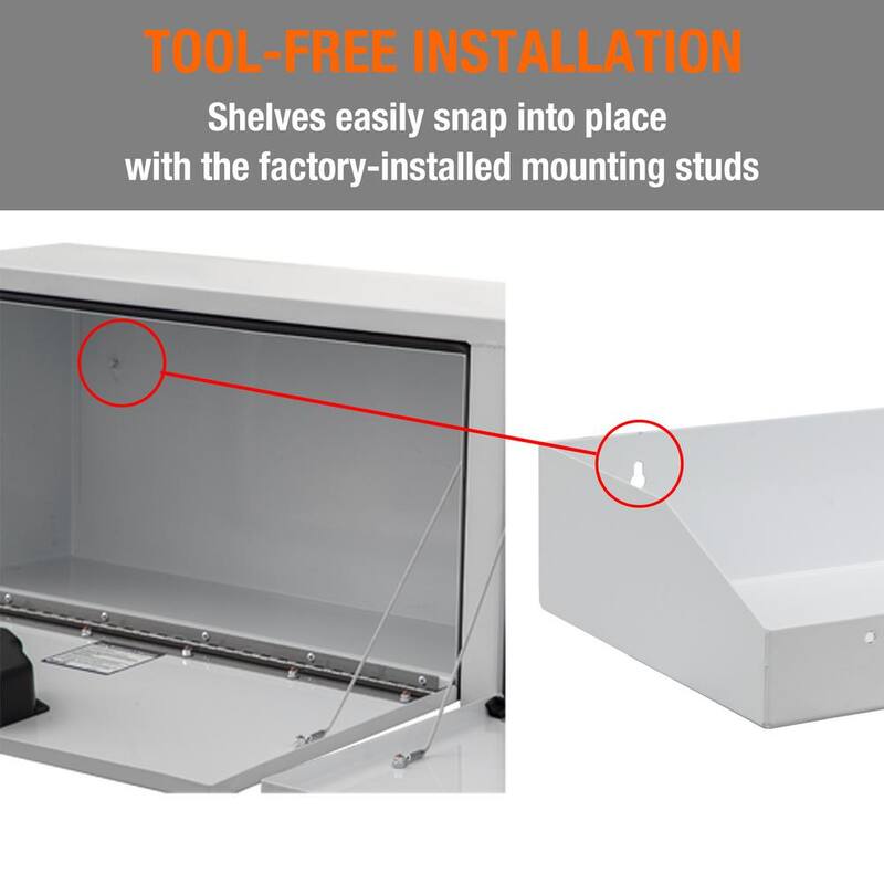 Buyers Products Company 47 in. 1-Compartment Topsider Truck Tool Cabinet Shelf Tray for a 96 in. Box in White - 1702860TRAY