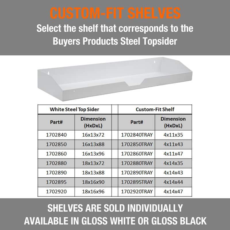 Buyers Products Company 47 in. 1-Compartment Topsider Truck Tool Cabinet Shelf Tray for a 96 in. Box in White - 1702860TRAY
