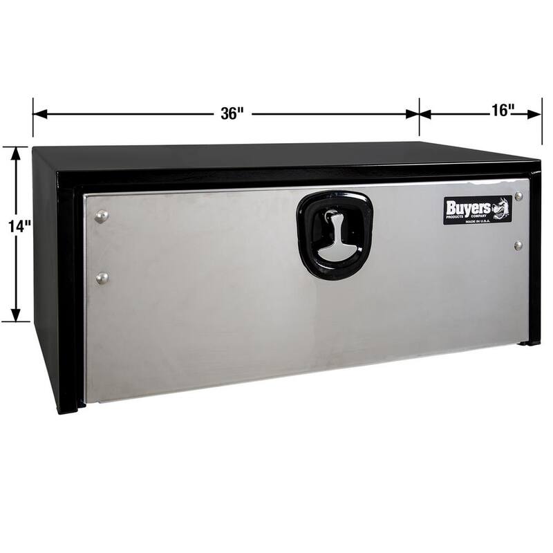 Buyers Products Company 14 in. x 16 in. x 36 in. Gloss Black Steel Underbody Truck Tool Box with Stainless Steel Door - 1703705