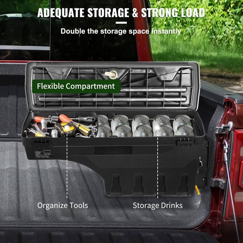 SKYSHALO Truck Bed Storage Box, Lockable Lid, Waterproof ABS Wheel Side Truck Tool Box 6.6 Gal./20 L with Password Padlock - KCLJGDODGERAMO9XUV0-0711