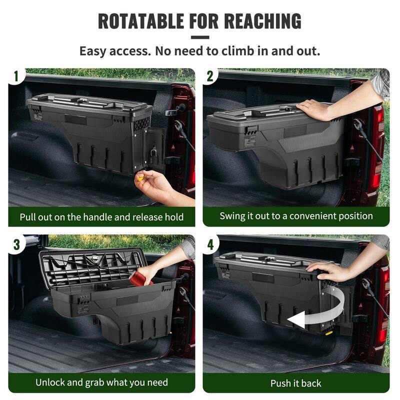 SKYSHALO Truck Bed Storage Box, Lockable Lid, Waterproof ABS Wheel Side Truck Tool Box 6.6 Gal./20 L with Password Padlock - KCLJGDODGERAMO9XUV0-0711