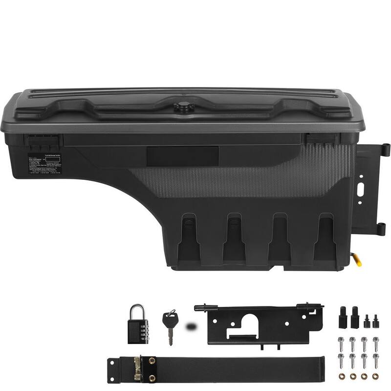 SKYSHALO Truck Bed Storage Box, Lockable Lid, Waterproof ABS Wheel Side Truck Tool Box 6.6 Gal./20 L with Password Padlock - KCLJGDODGERAMO9XUV0-0711