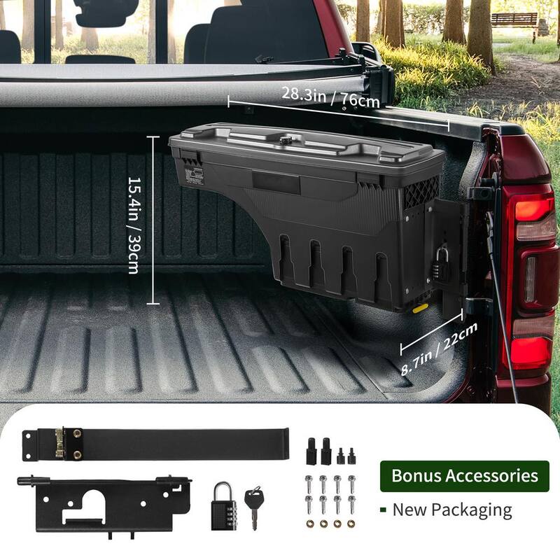 SKYSHALO Truck Bed Storage Box, Lockable Lid, Waterproof ABS Wheel Side Truck Tool Box 6.6 Gal./20 L with Password Padlock - KCLJGDODGERAMO9XUV0-0711