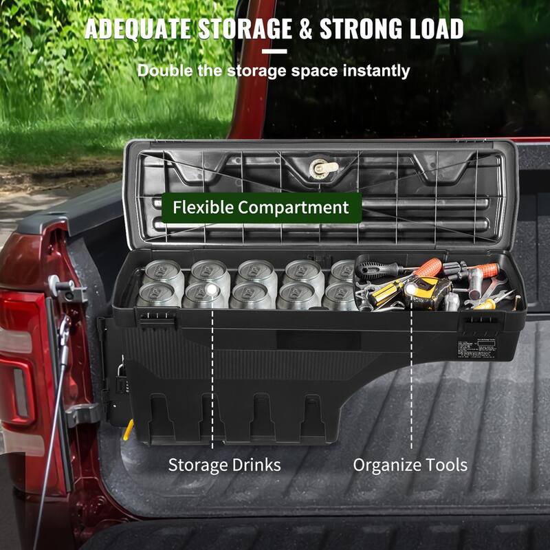 SKYSHALO Truck Bed Storage Box, Lockable Lid, Waterproof ABS Wheel Side Truck Tool Box 6.6 Gal./20 L with Password Padlock - KCLJGDODGERAMACUNV0-0711