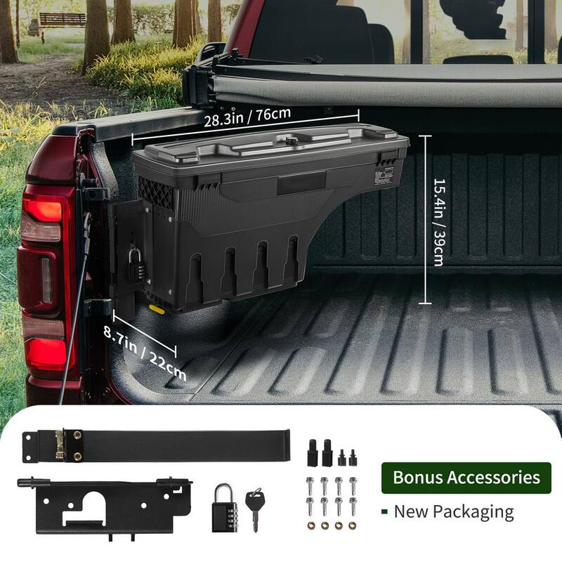 SKYSHALO Truck Bed Storage Box, Lockable Lid, Waterproof ABS Wheel Side Truck Tool Box 6.6 Gal./20 L with Password Padlock - KCLJGDODGERAMACUNV0-0711