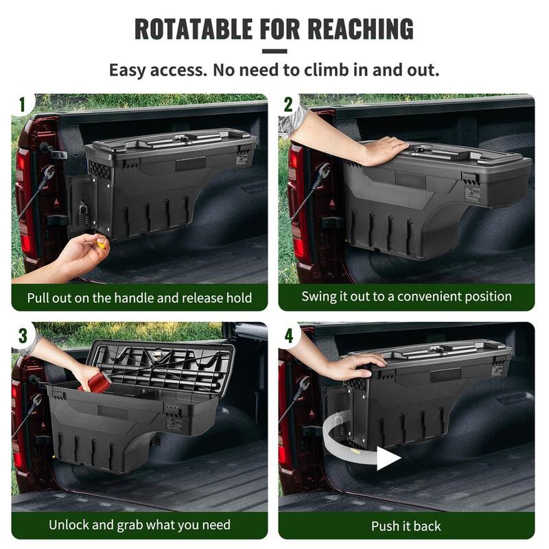 SKYSHALO Truck Bed Storage Box, Lockable Lid, Waterproof ABS Wheel Side Truck Tool Box 6.6 Gal./20 L with Password Padlock - KCLJGDODGERAMACUNV0-0711