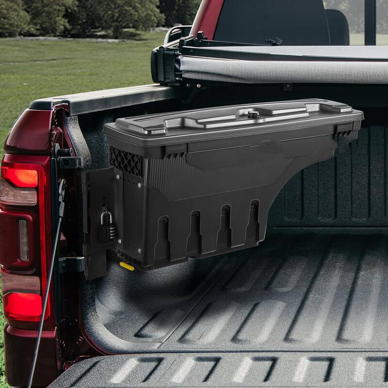 SKYSHALO Truck Bed Storage Box, Lockable Lid, Waterproof ABS Wheel Side Truck Tool Box 6.6 Gal./20 L with Password Padlock - KCLJGDODGERAMACUNV0-0711