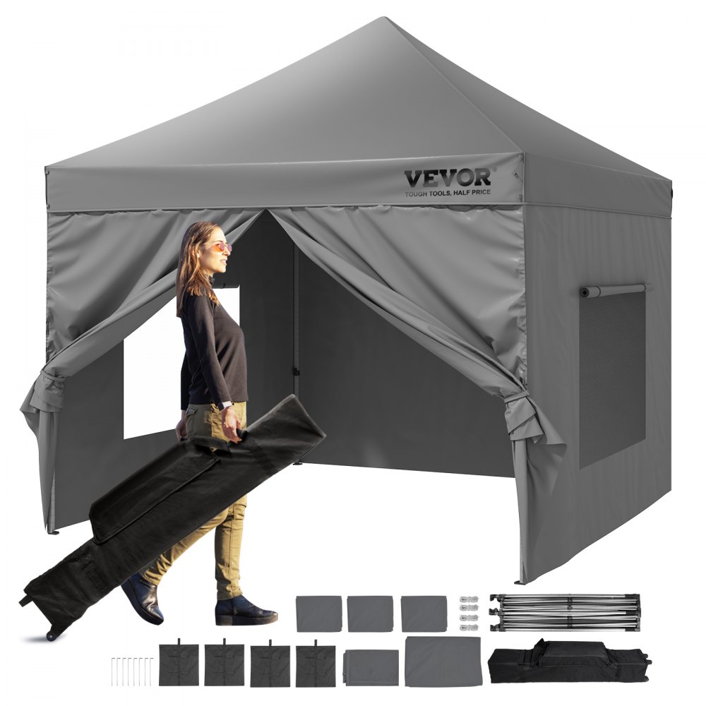 VEVOR 10x10 FT Pop up Canopy with Removable Sidewalls, Instant Canopies Portable Gazebo & Wheeled Bag, UV Resistant Waterproof, Enclosed Canopy Tent for Outdoor Events, Patio, Backyard, Party, Camping - DCSYPSH1010FTAFO2V0