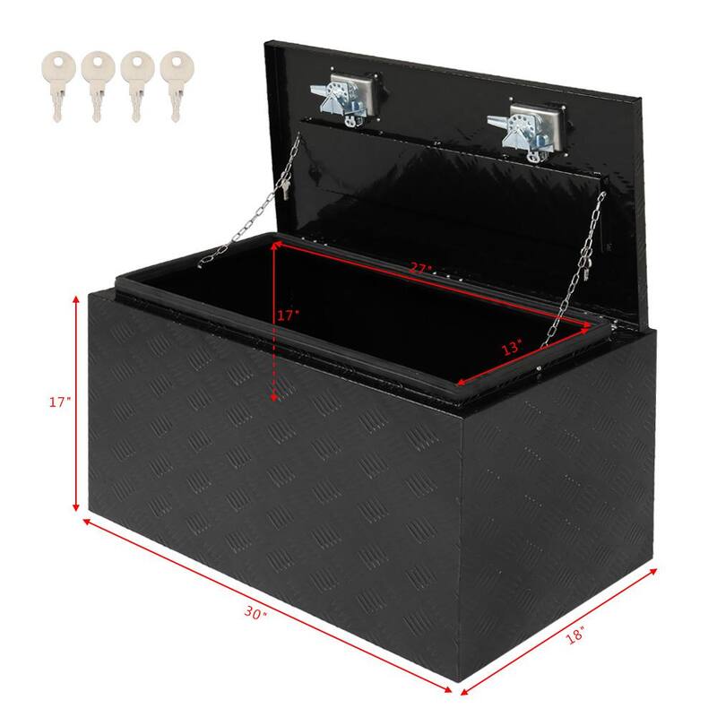 Karl home 30 in. Black Diamond Plate Aluminum Underbody Truck Tool Box Double Lock with Key - 671095246194