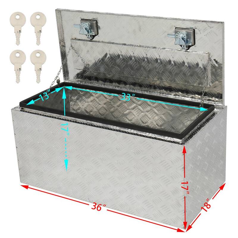 Karl home 36 in. Silver Diamond Plate Aluminum Underbody Truck Tool Box Double Lock with Key - 662572796899