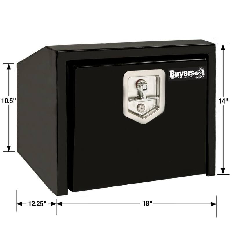 Buyers Products Company 14 in. x 12 in. x 18 in. Gloss Black Steel Underbody Truck Tool Box with Slanted Back - 1703351