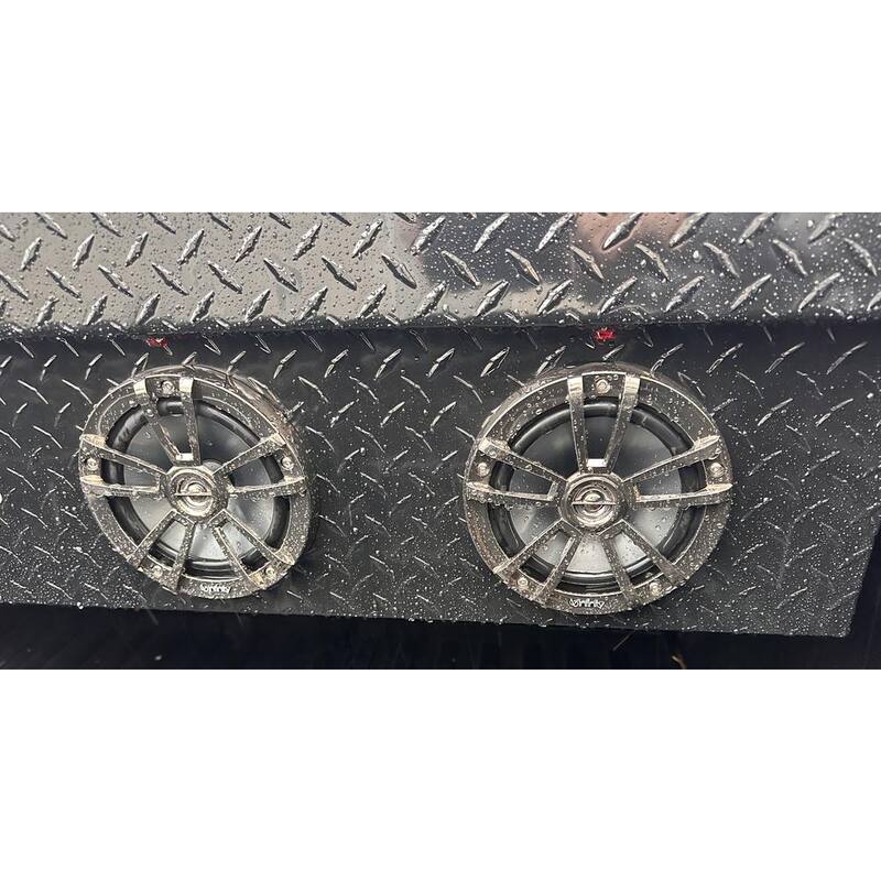 ICEBURG 72 in. Black Aluminum Full Size Crossover Truck Tool Box with 4 Speakers, Blue Lighting and Cooler - PIN-BLK-4-BLU