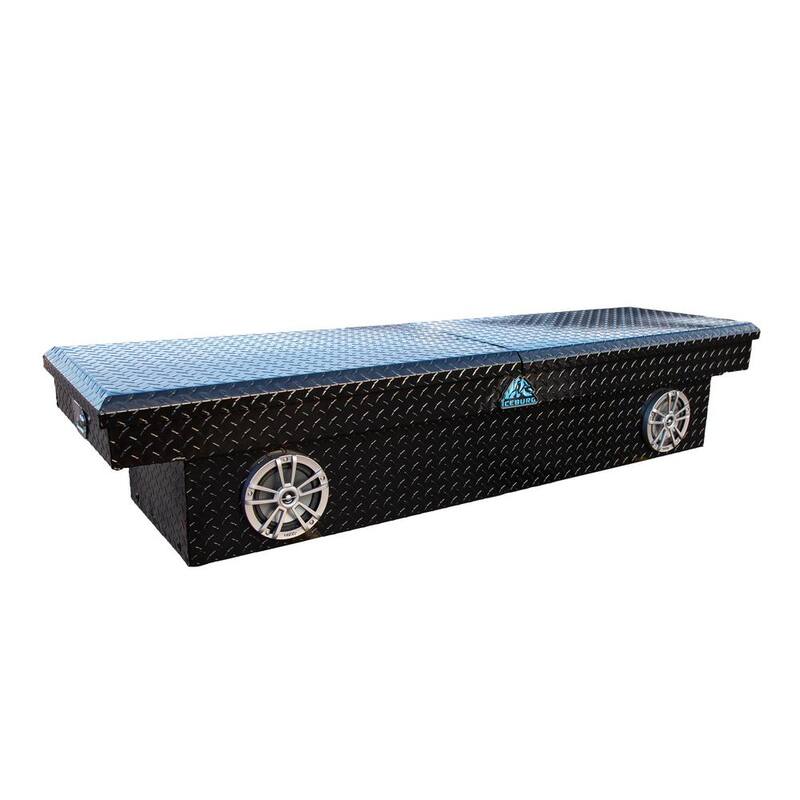 ICEBURG 72 in. Black Aluminum Full Size Crossover Truck Tool Box with 2 Speakers, Blue Lighting and Cooler - ARC-BLK-2-BLU