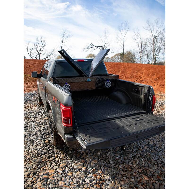 ICEBURG 72 in. Black Aluminum Full Size Crossover Truck Tool Box with 2 Speakers, Blue Lighting and Cooler - ARC-BLK-2-BLU