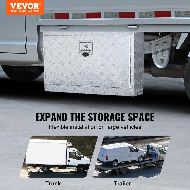 VEVOR Underbody Truck Box, 48x24x24in. Pickup Storage Box, Heavy Duty Aluminum Diamond Plate Tool Box with Lock and Keys - CDK482424INCHNDMQV0-0920