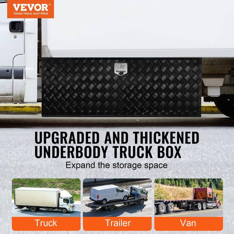 VEVOR Underbody Truck Box 60 in. L x 24 in. W x 24 in. H Pickup Storage Box, Heavy Duty Aluminum Diamond Plate Tool Box - CDKCGJX26024BFEV0V0