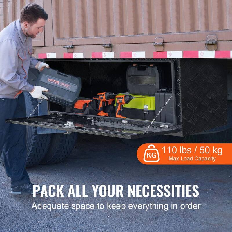 VEVOR Underbody Truck Box 60 in. L x 24 in. W x 24 in. H Pickup Storage Box, Heavy Duty Aluminum Diamond Plate Tool Box - CDKCGJX26024BFEV0V0