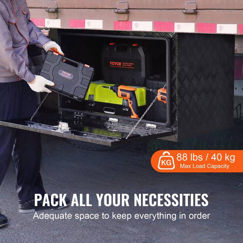 VEVOR Underbody Truck Box, 36 x 24 x 24 in. Pickup Storage Box, Heavy Duty Aluminum Diamond Plate Tool Box with Lock and Keys - CDKCGJX23624KJ1CAV0