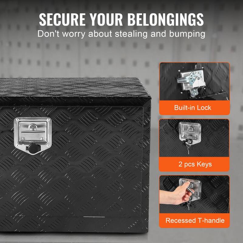 VEVOR Underbody Truck Box, 36 x 24 x 24 in. Pickup Storage Box, Heavy Duty Aluminum Diamond Plate Tool Box with Lock and Keys - CDKCGJX23624KJ1CAV0