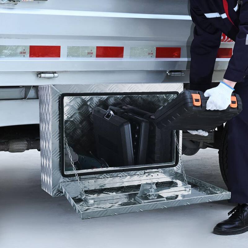 SKYSHALO Underbody Truck Box, 24x17x18 in. Pickup Storage Box, Heavy Duty Aluminum Diamond Plate Tool Box with Lock - CDK241718INCHVZD7V0-0711