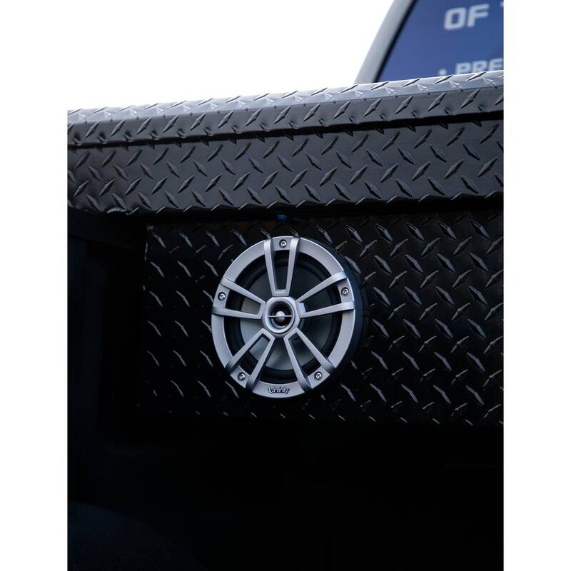 ICEBURG 72 in. Black Aluminum Full Size Crossover Truck Tool Box with 2 Speakers, Red, Lighting and Cooler - ARC-BLK-2-RED