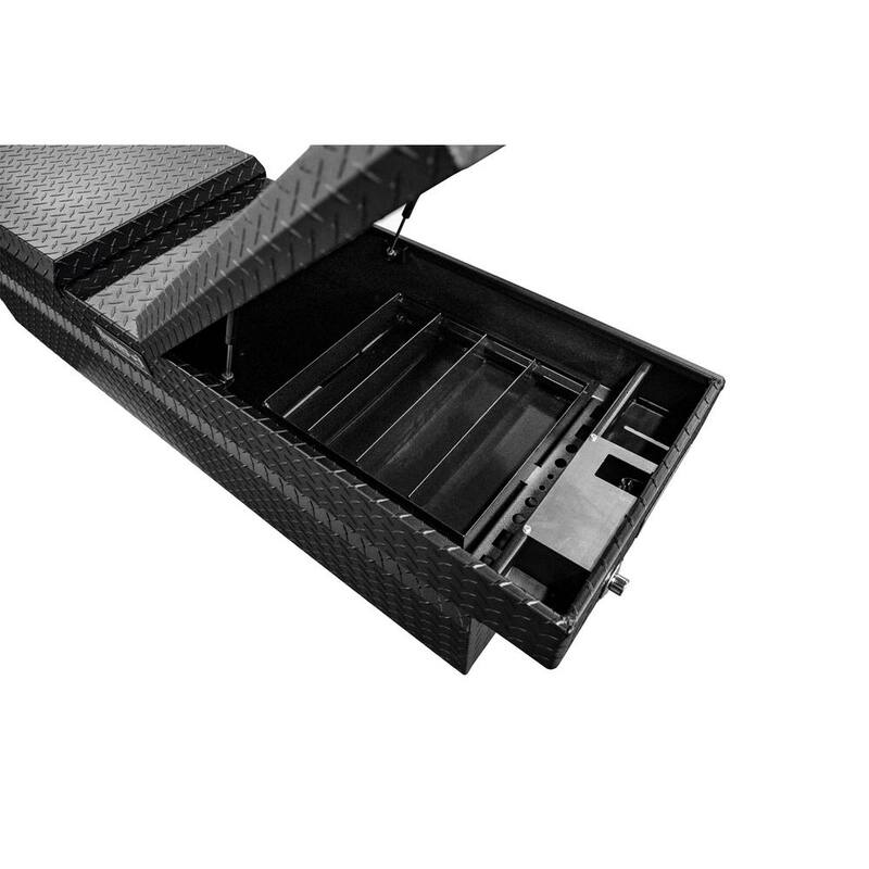 Buyers Products Company 23 in. x 27 in. x 71 in. Textured Matte Black Diamond Tread Aluminum Crossover Gull Wing Truck Tool Box - 1722423