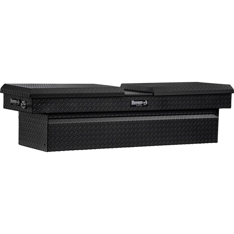 Buyers Products Company 23 in. x 27 in. x 71 in. Textured Matte Black Diamond Tread Aluminum Crossover Gull Wing Truck Tool Box - 1722423