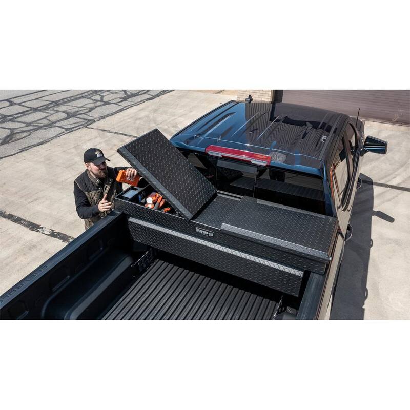 Buyers Products Company 18 in. x 27 in. x 71 in. Textured Matte Black Diamond Tread Aluminum Crossover Gull Wing Truck Tool Box - 1722420